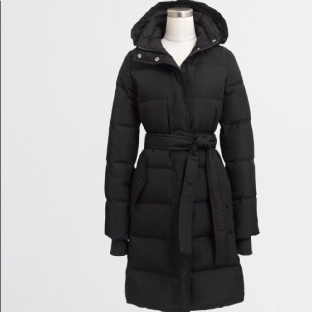 Black Jcrew Factory Belted Puffer Jacket